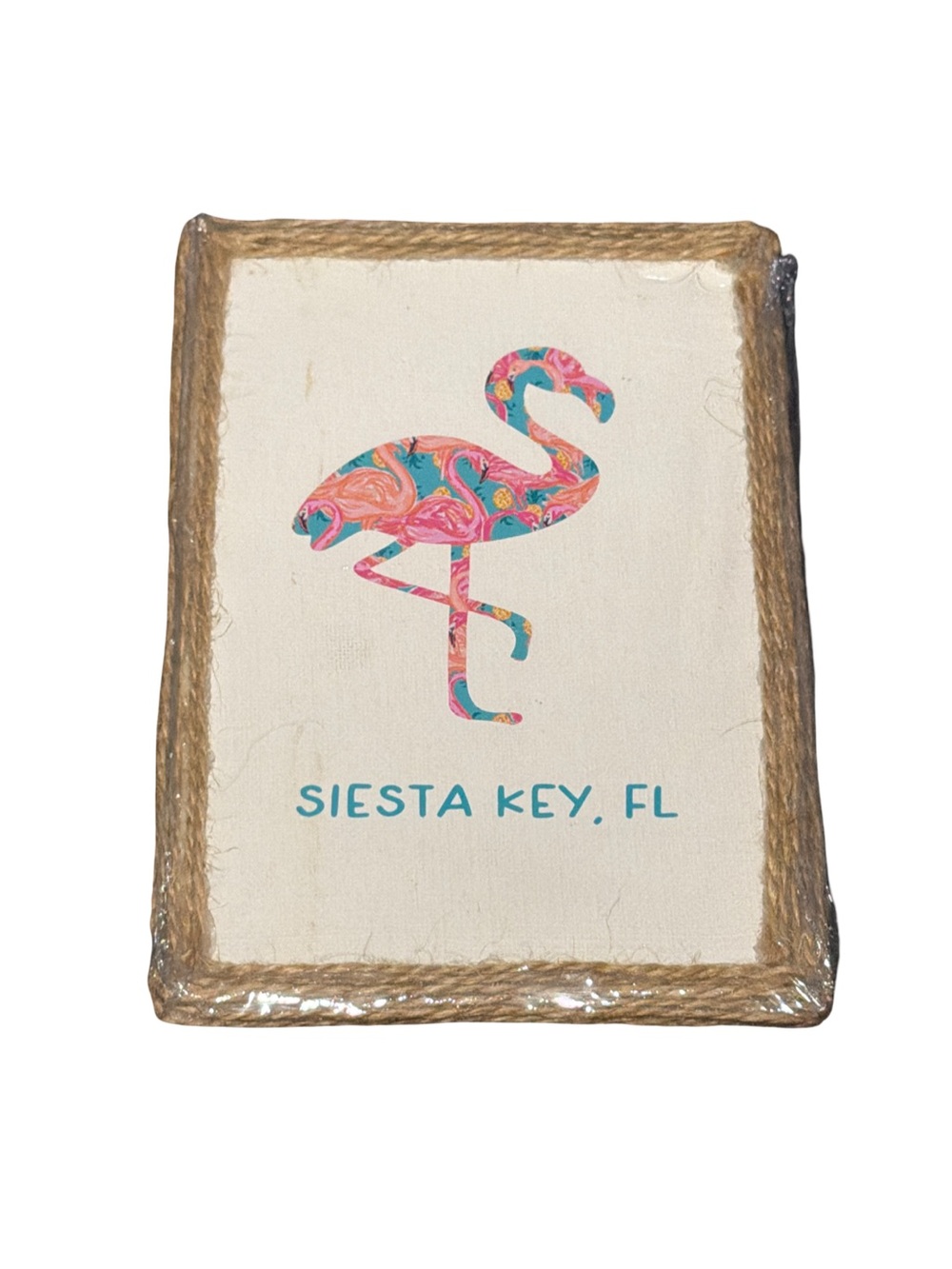 Siesta Key FL Flamingo Handmade Coastal Wall Art 5x7 Rope Frame